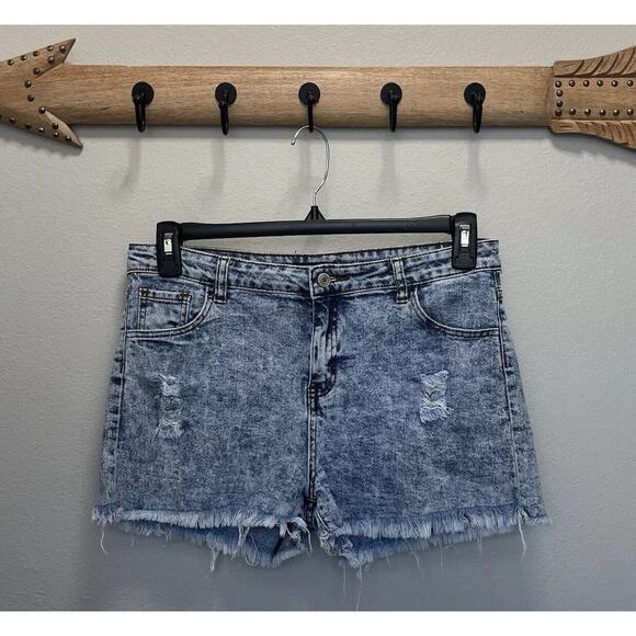 Gogo Jeans | Blue Acid Wash Denim Distressed Cutoffs Frayed Size 15 Grunge Rock - Picture 1 of 7
